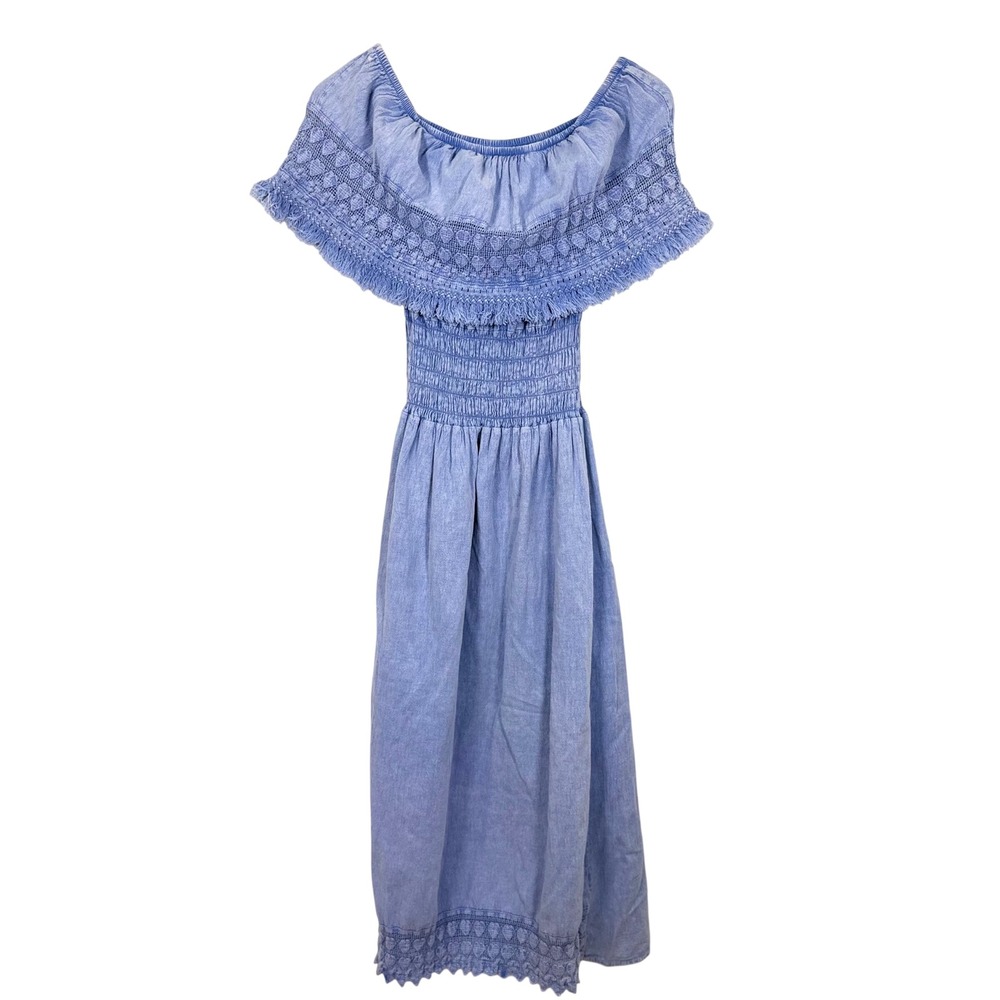 Cottagecore Cotton Midi Dress Smocked Coastal Festival Autumn Wedding Guest S